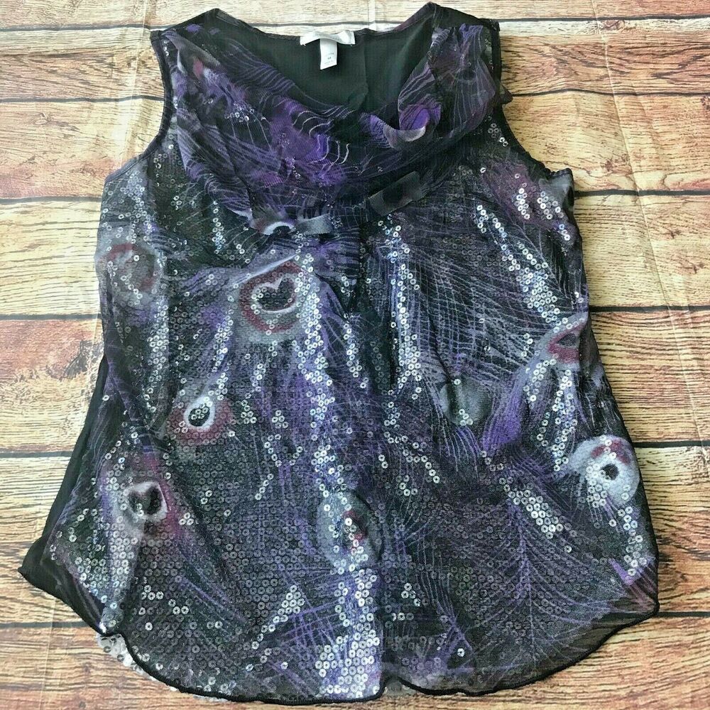 Dressbarn Womens Sleeveless Blouse Cowl Neck Floral Sequin Sz M Petite